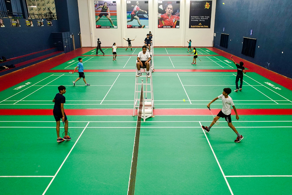 Students playing badminton